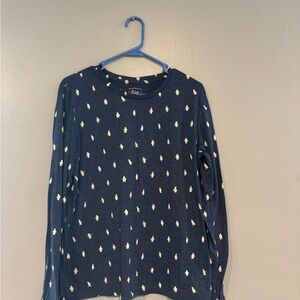 Navy Long Sleeve Shirt with White Penguin Pattern